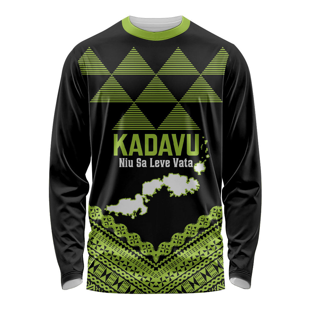 Kadavu Fiji 2026 Rugby Custom Long Sleeve Shirt Niu Sa Leve Vata Fijian Tapa Pattern LT14 Unisex Black - Polynesian Pride