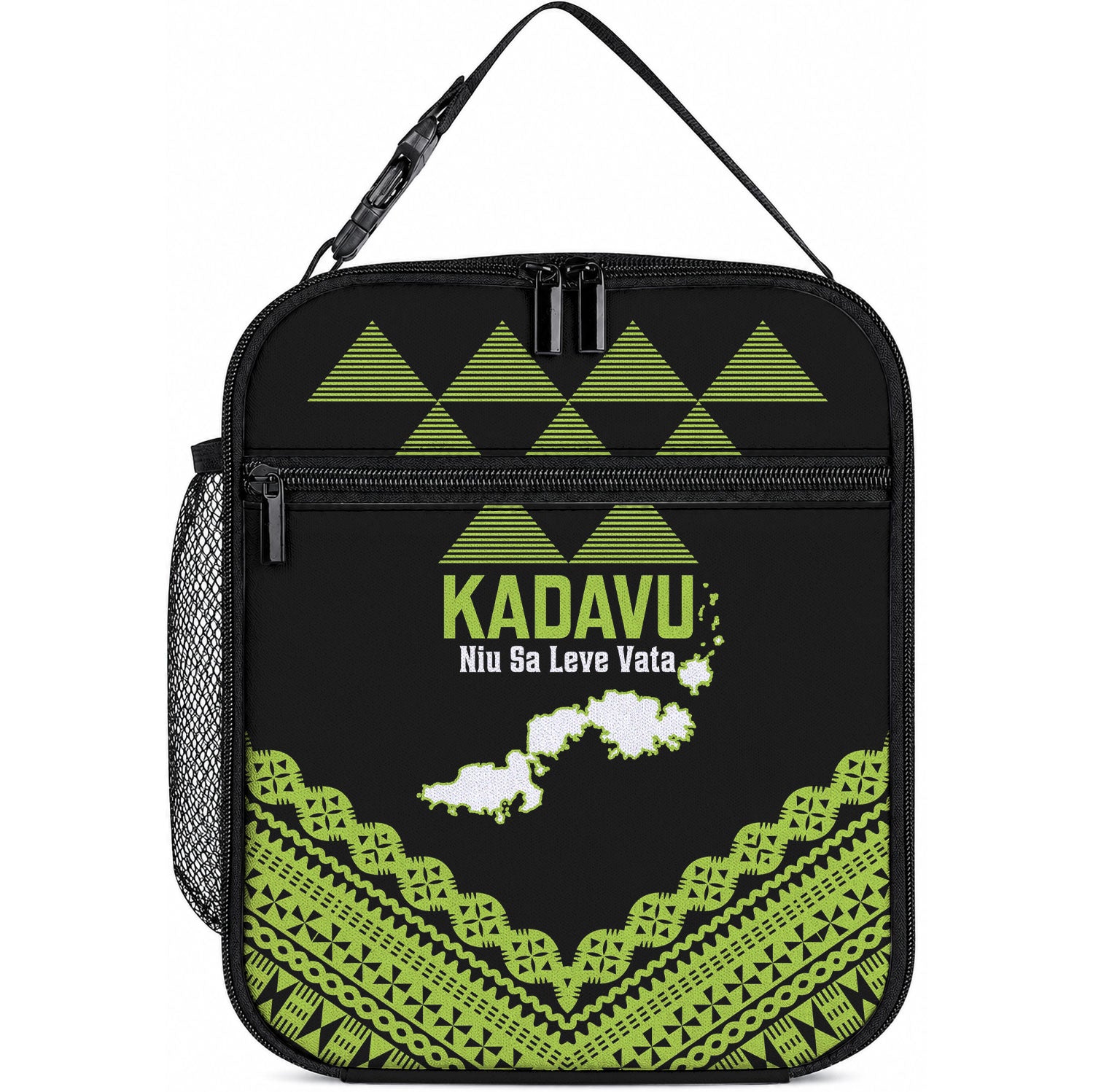 Kadavu Fiji 2026 Rugby Lunch Bag Niu Sa Leve Vata Fijian Tapa Pattern LT14 10.2 × 8.3 × 4.3 inch Black - Polynesian Pride