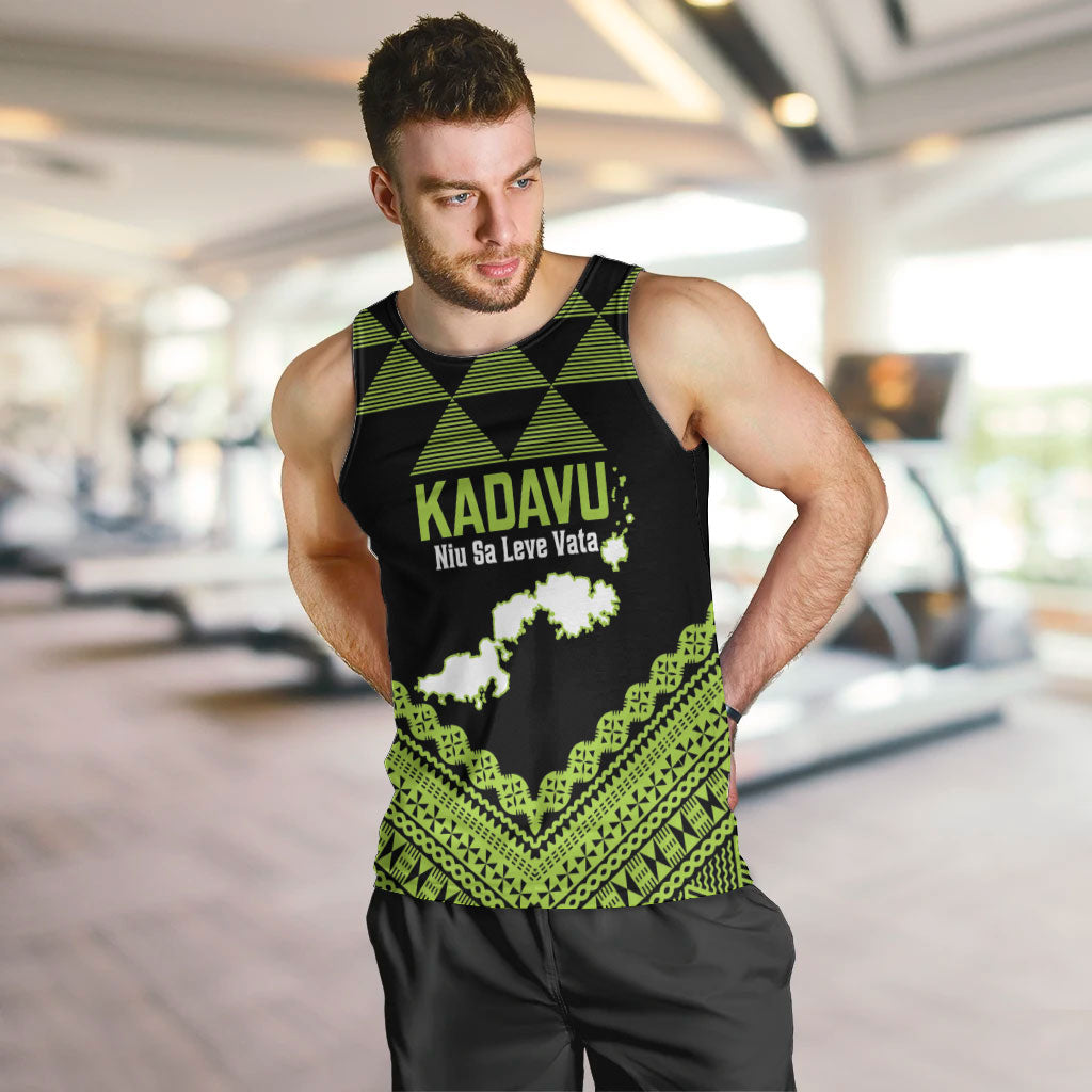 Kadavu Fiji 2026 Rugby Custom Men Tank Top Niu Sa Leve Vata Fijian Tapa Pattern LT14 Black - Polynesian Pride