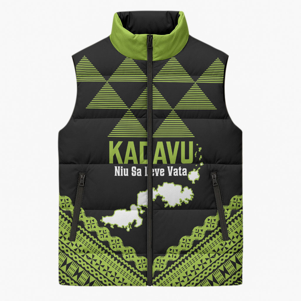 Kadavu Fiji 2026 Rugby Custom Sleeveless Puffer Jacket Niu Sa Leve Vata Fijian Tapa Pattern LT14 Unisex Black - Polynesian Pride