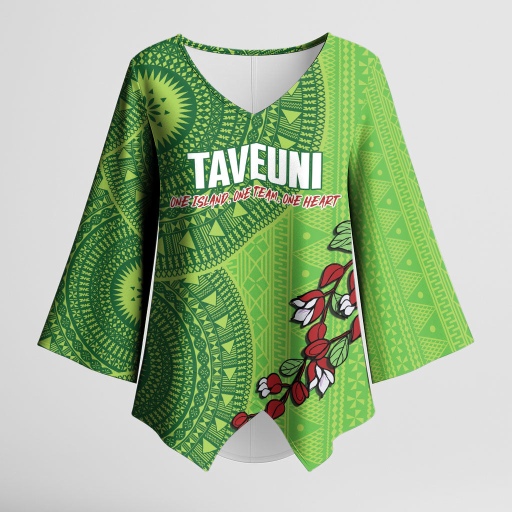 Taveuni Fiji 2026 Rugby Custom Kimono Sleeve Blouse Tagimoucia Fijian Tapa Pattern LT14 Female Green - Polynesian Pride