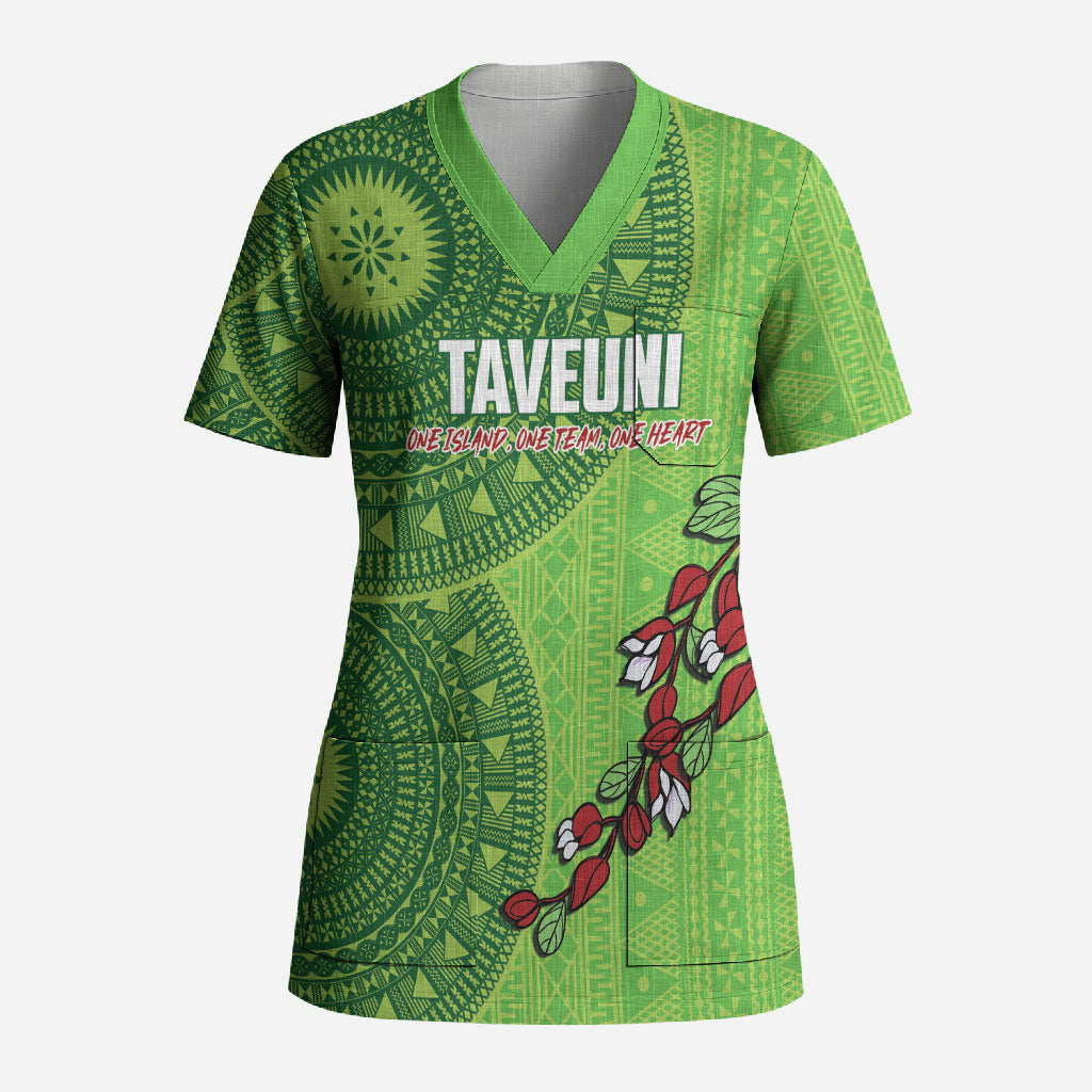 Taveuni Fiji 2026 Rugby Custom Scrub Top Tagimoucia Fijian Tapa Pattern LT14 Adult Green - Polynesian Pride