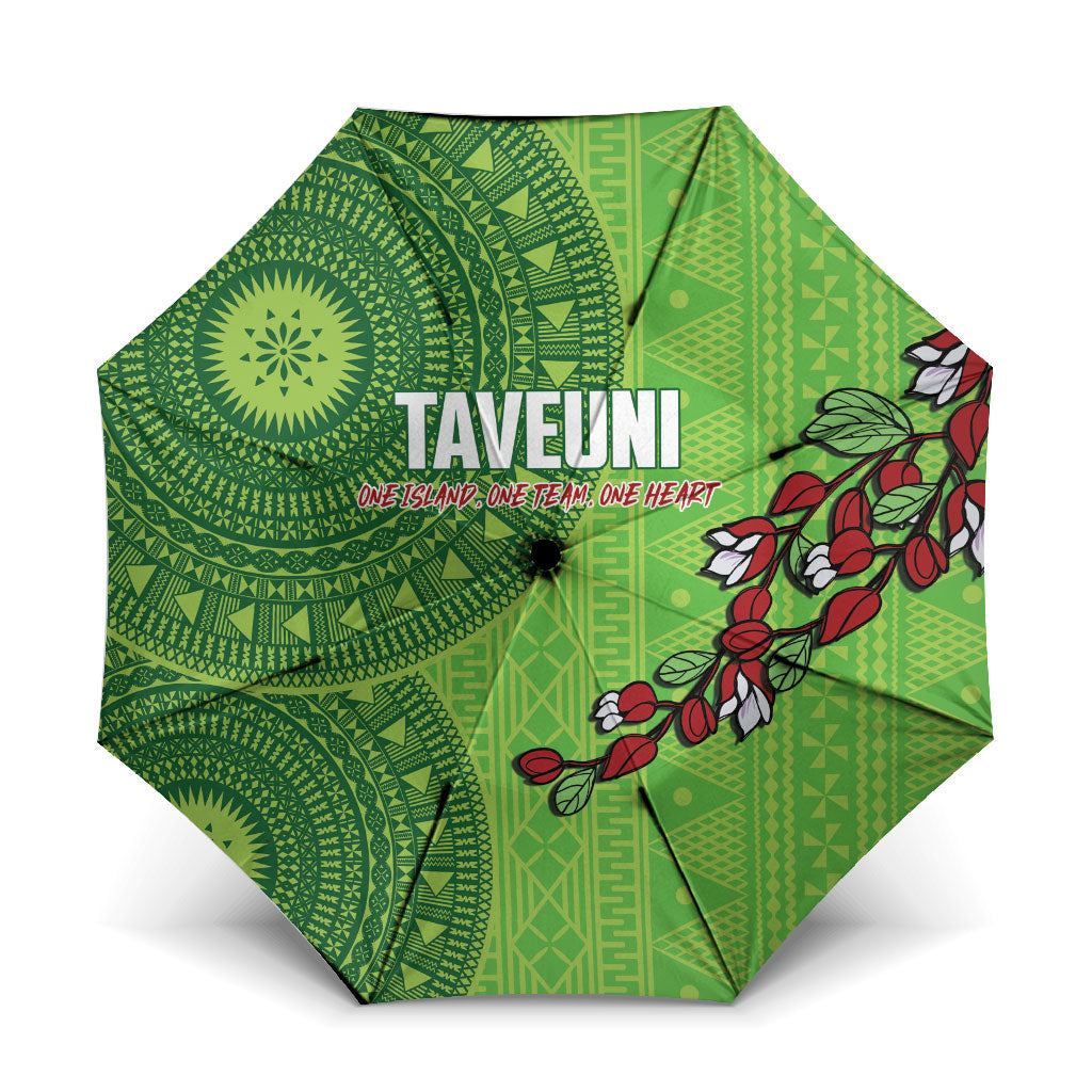 Taveuni Fiji 2026 Rugby Umbrella Tagimoucia Fijian Tapa Pattern LT14 One Size Folded 11.42 inch Opened Diameter 37.4 inch Green - Polynesian Pride