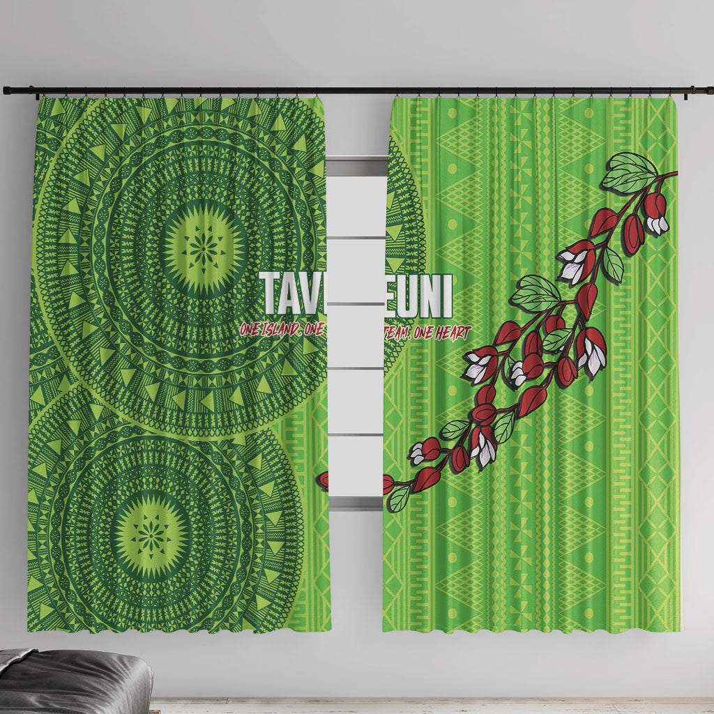 Taveuni Fiji 2026 Rugby Window Curtain Tagimoucia Fijian Tapa Pattern LT14 With Hooks Green - Polynesian Pride