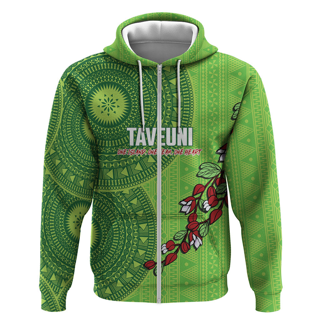 Taveuni Fiji 2026 Rugby Custom Zip Hoodie Tagimoucia Fijian Tapa Pattern LT14 Zip Hoodie Green - Polynesian Pride