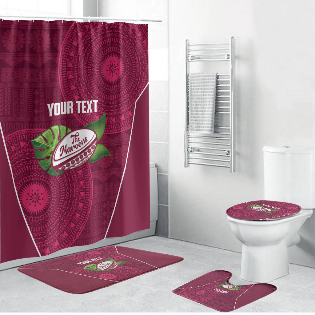 Lautoka Fiji 2026 Rugby Custom Bathroom Set Go Maroons Fijian Tapa Pattern LT14 Bathroom Set (4 pcs) Maroon - Polynesian Pride