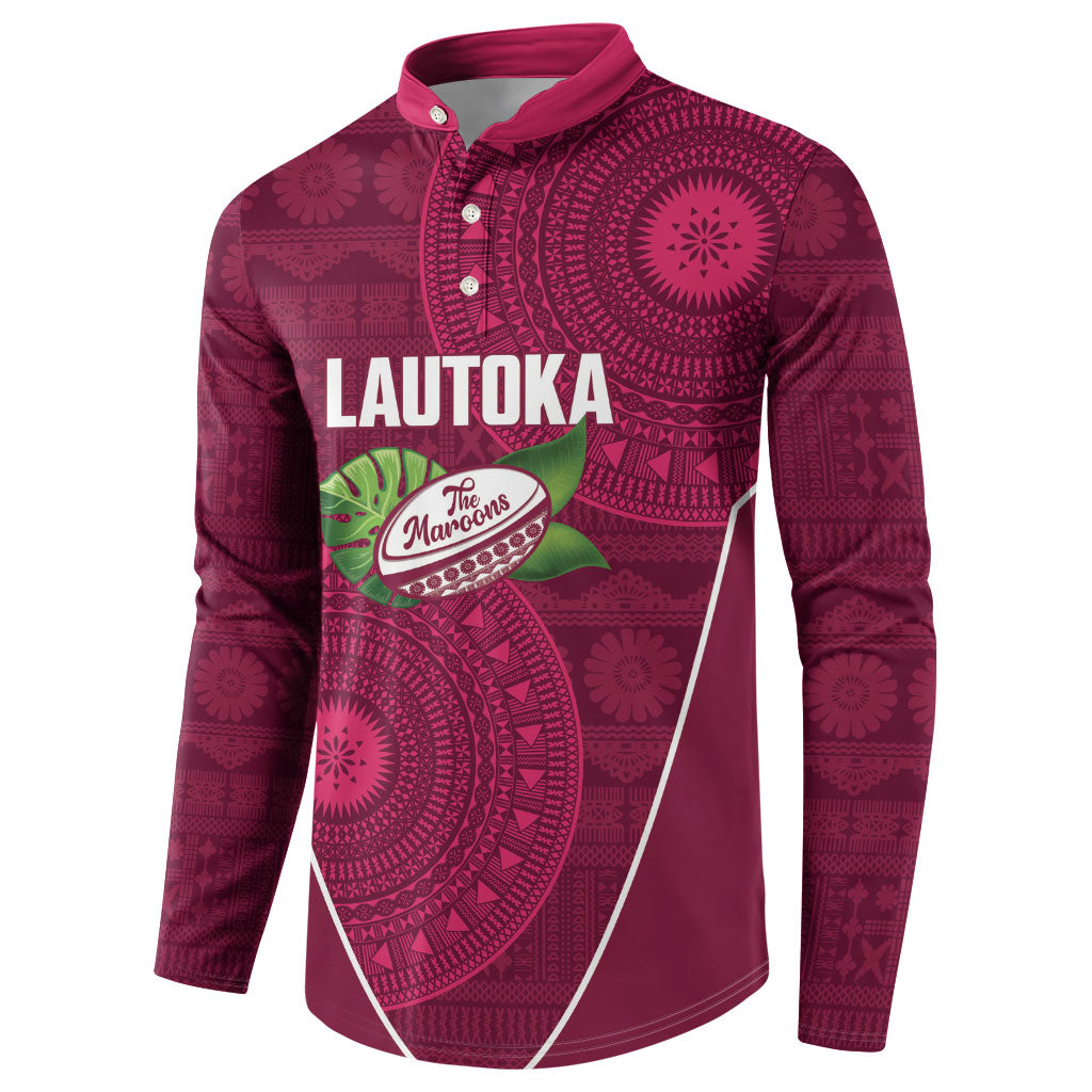 Lautoka Fiji 2026 Rugby Custom Button Sweatshirt Go Maroons Fijian Tapa Pattern LT14 - Polynesian Pride