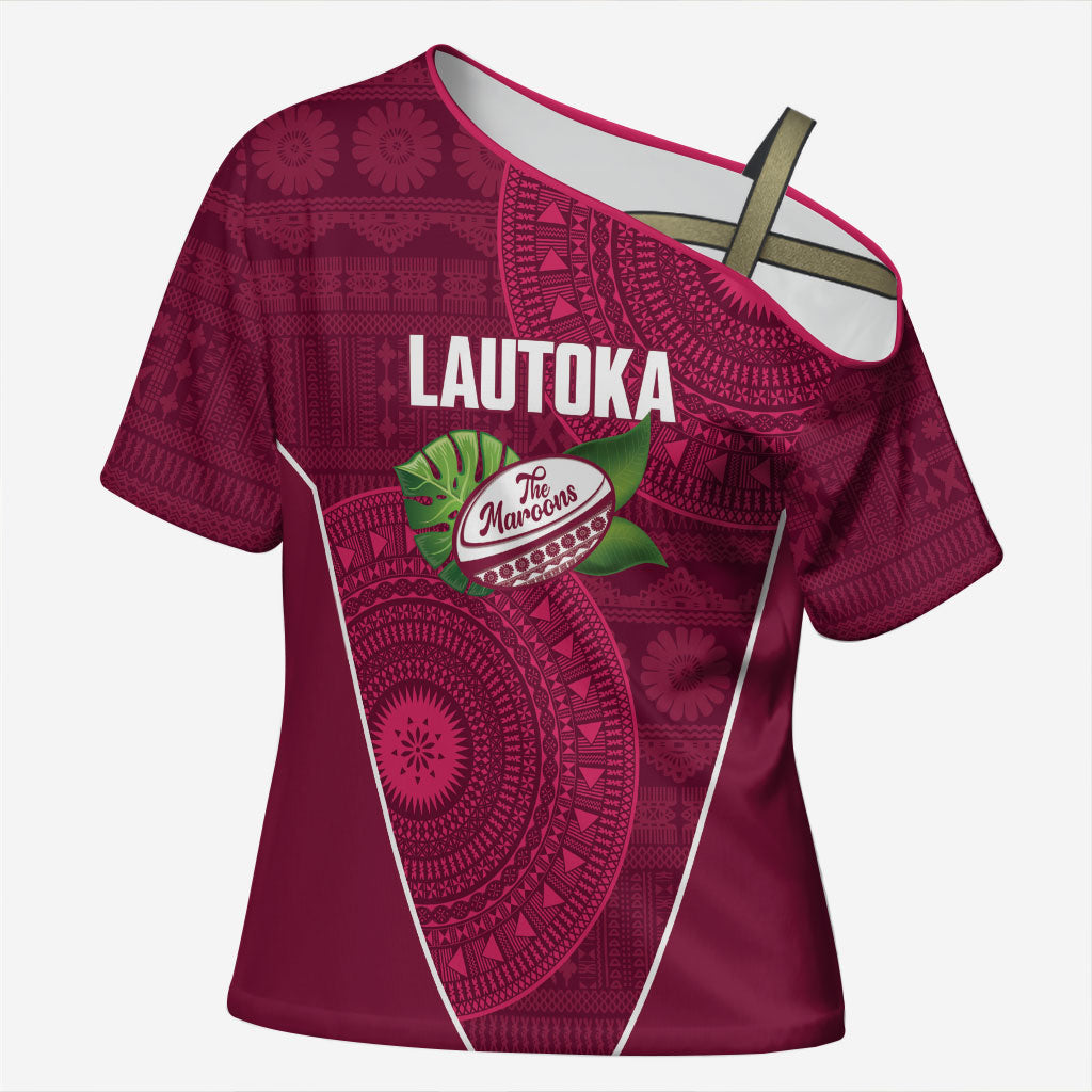 Lautoka Fiji 2026 Rugby Custom Cross Shoulder Shirt Go Maroons Fijian Tapa Pattern LT14 Female Maroon - Polynesian Pride