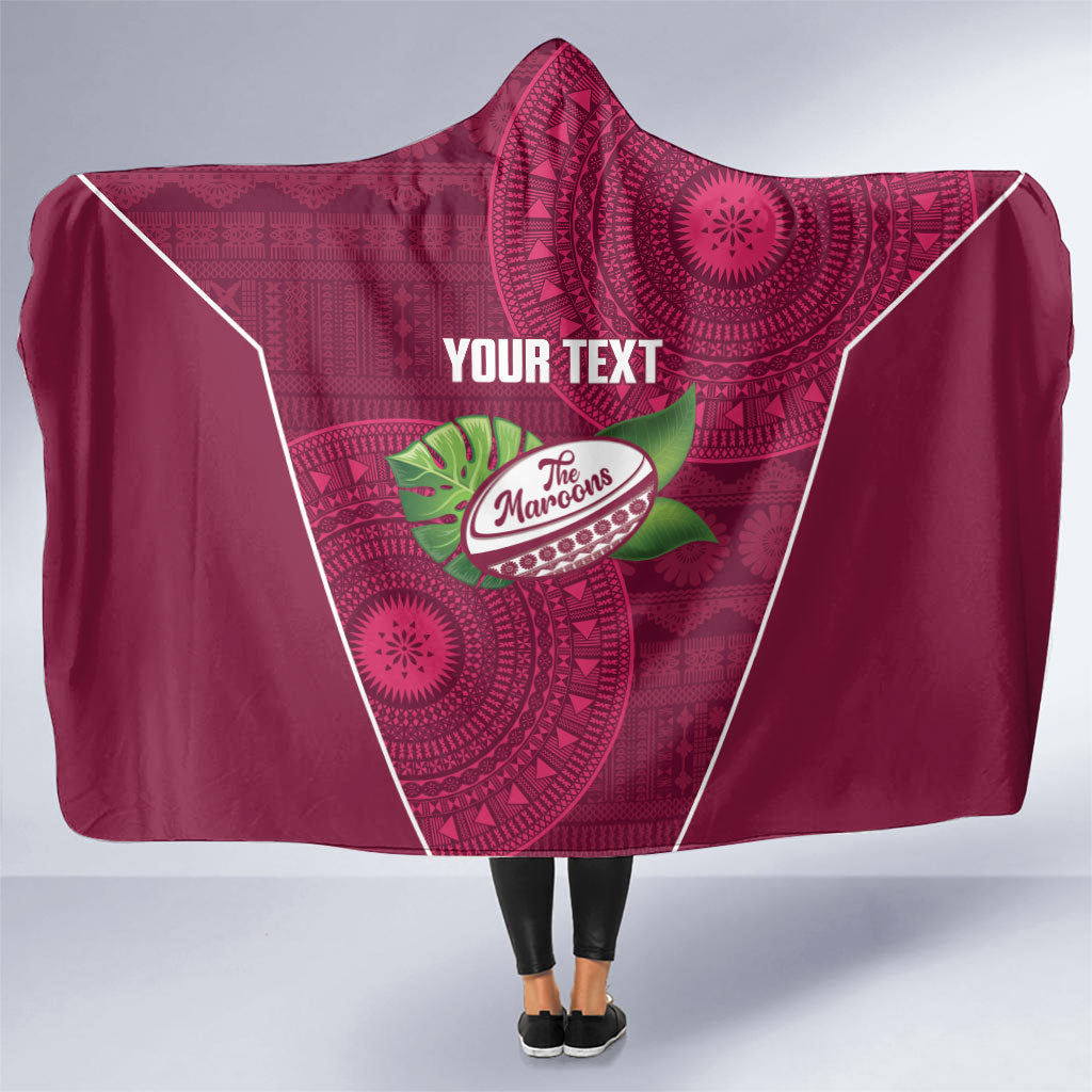Lautoka Fiji 2026 Rugby Custom Hooded Blanket Go Maroons Fijian Tapa Pattern LT14 One Size Maroon - Polynesian Pride
