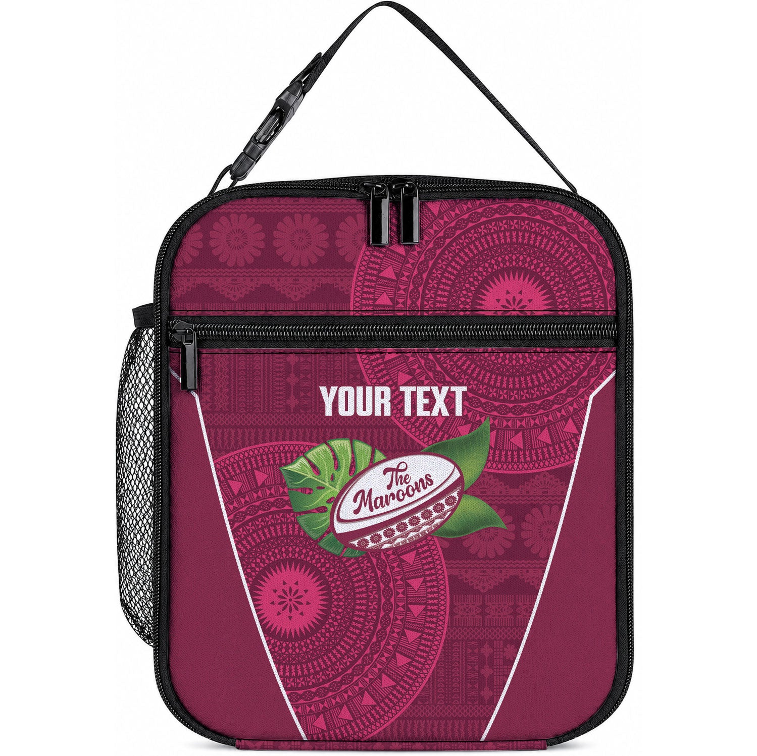 Lautoka Fiji 2026 Rugby Custom Lunch Bag Go Maroons Fijian Tapa Pattern LT14 10.2 × 8.3 × 4.3 inch Maroon - Polynesian Pride