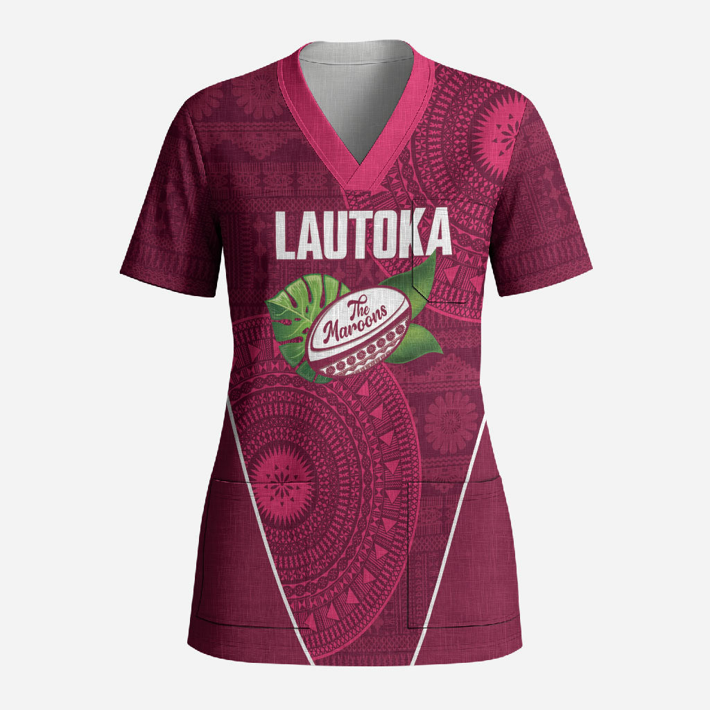 Lautoka Fiji 2026 Rugby Custom Scrub Top Go Maroons Fijian Tapa Pattern LT14 Adult Maroon - Polynesian Pride