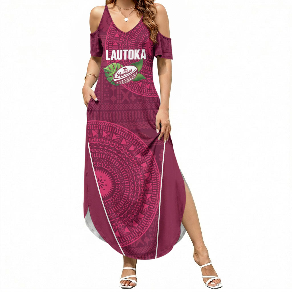 Lautoka Fiji 2026 Rugby Custom Summer Maxi Dress Go Maroons Fijian Tapa Pattern LT14 Women Maroon - Polynesian Pride