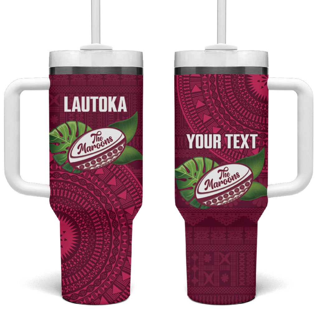 Lautoka Fiji 2026 Rugby Custom Tumbler With Handle Go Maroons Fijian Tapa Pattern LT14 One Size: 40 oz Maroon - Polynesian Pride