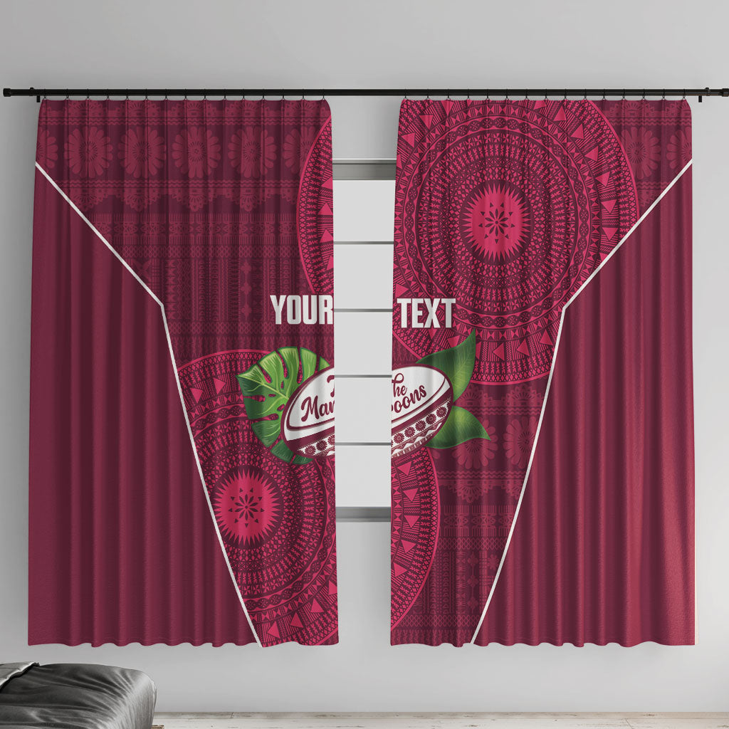 Lautoka Fiji 2026 Rugby Custom Window Curtain Go Maroons Fijian Tapa Pattern LT14 With Hooks Maroon - Polynesian Pride