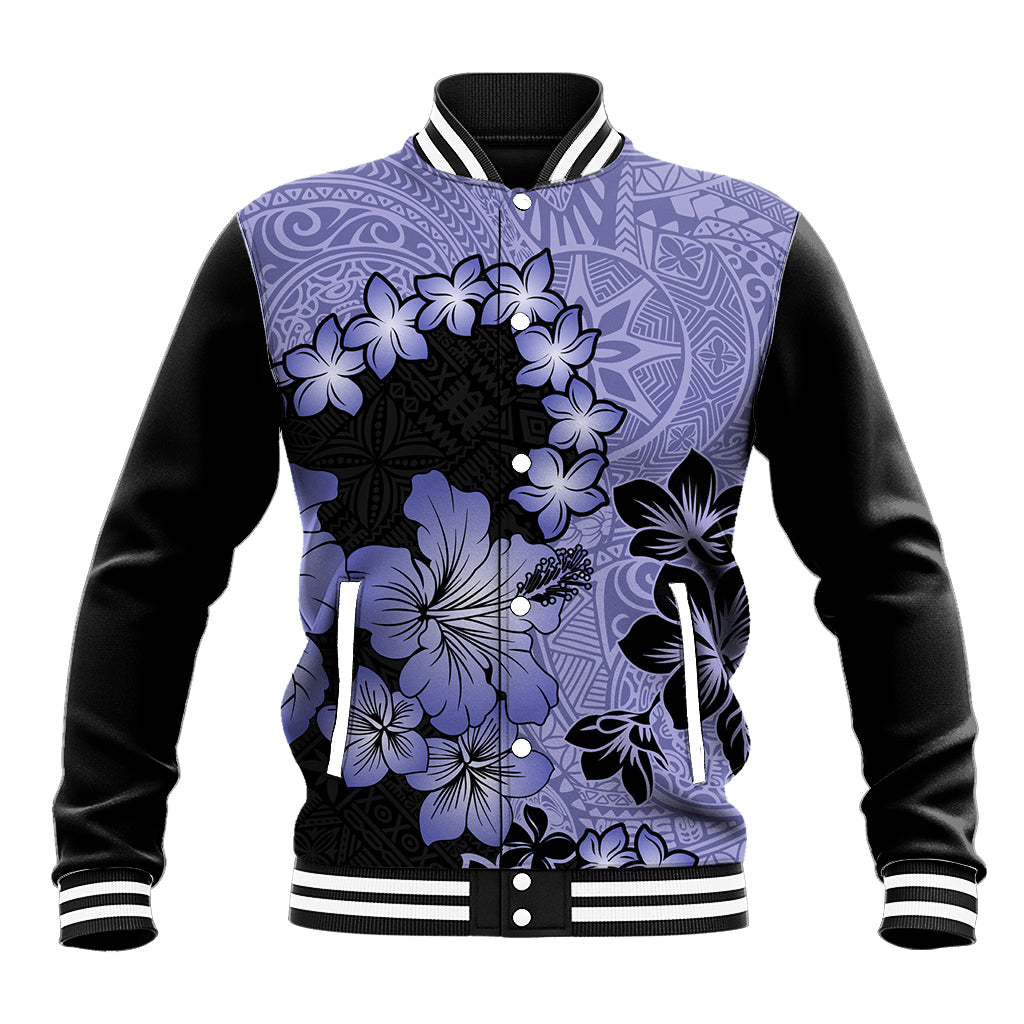Purple Hawaii Baseball Jacket Tapa Cloth Mix Tropical Flowers Pastel Vibes LT14 Unisex Purple - Polynesian Pride