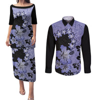 Purple Hawaii Couples Matching Puletasi Dress and Long Sleeve Button Shirt Tapa Cloth Mix Tropical Flowers Pastel Vibes LT14 Purple - Polynesian Pride