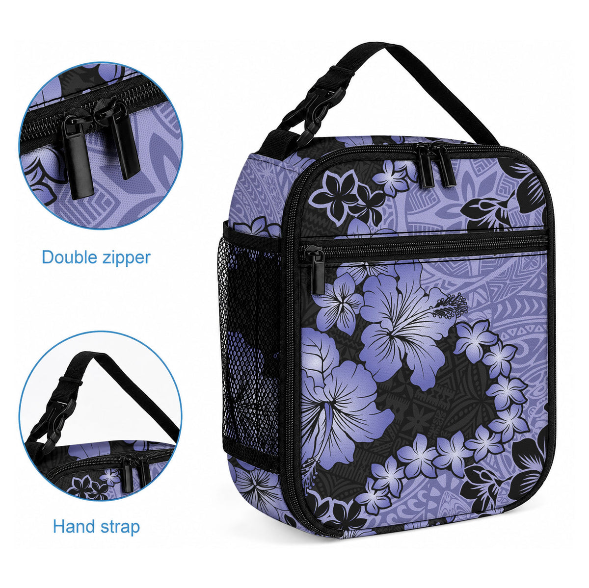 Purple Hawaii Lunch Bag Tapa Cloth Mix Tropical Flowers Pastel Vibes LT14 - Polynesian Pride