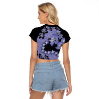 Purple Hawaii Raglan Cropped T Shirt Tapa Cloth Mix Tropical Flowers Pastel Vibes LT14 - Polynesian Pride