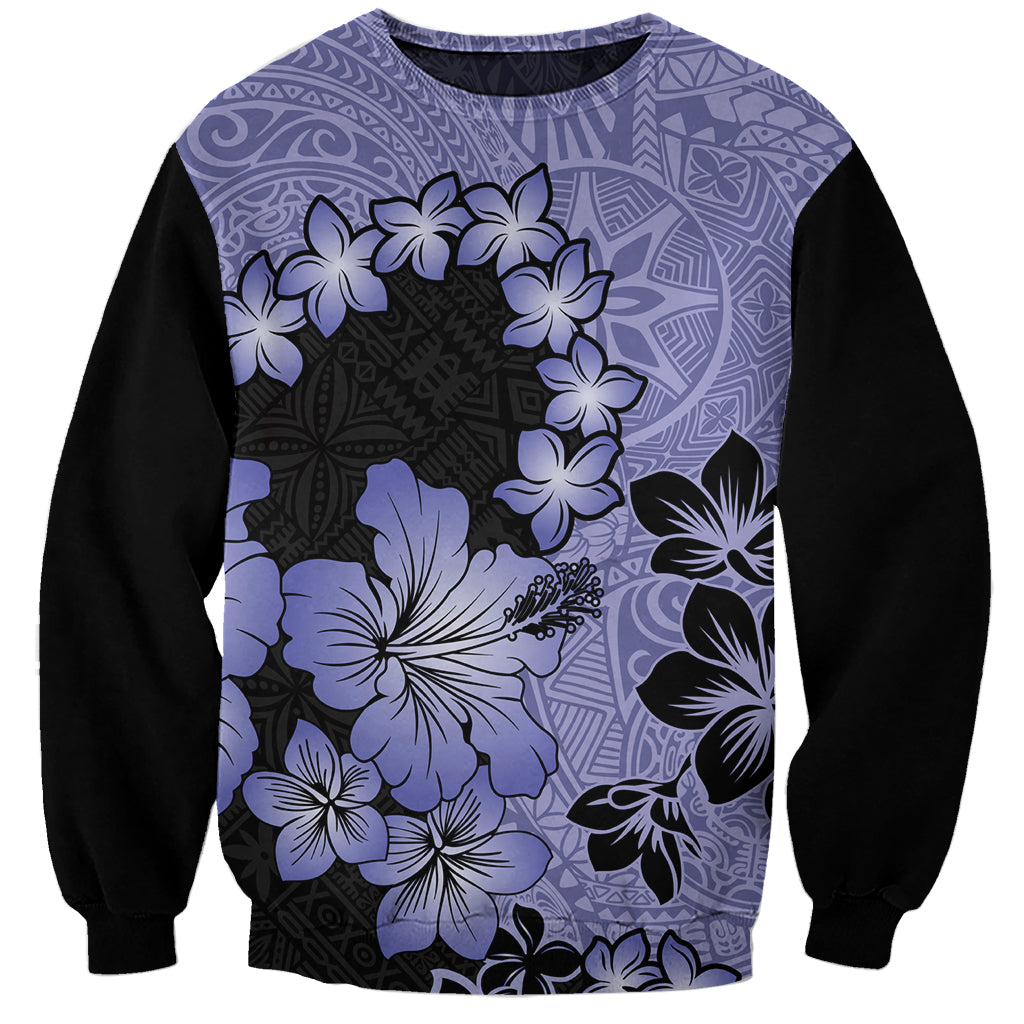 Purple Hawaii Sweatshirt Tapa Cloth Mix Tropical Flowers Pastel Vibes LT14 Unisex Purple - Polynesian Pride