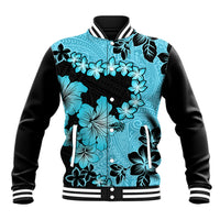 Blue Hawaii Baseball Jacket Tapa Cloth Mix Tropical Flowers Pastel Vibes LT14 Unisex Blue - Polynesian Pride