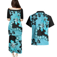 Blue Hawaii Couples Matching Puletasi Dress and Hawaiian Shirt Tapa Cloth Mix Tropical Flowers Pastel Vibes LT14 - Polynesian Pride