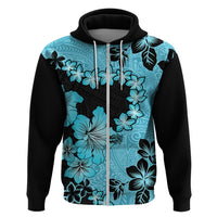 Blue Hawaii Hoodie Tapa Cloth Mix Tropical Flowers Pastel Vibes LT14 Zip Hoodie Blue - Polynesian Pride