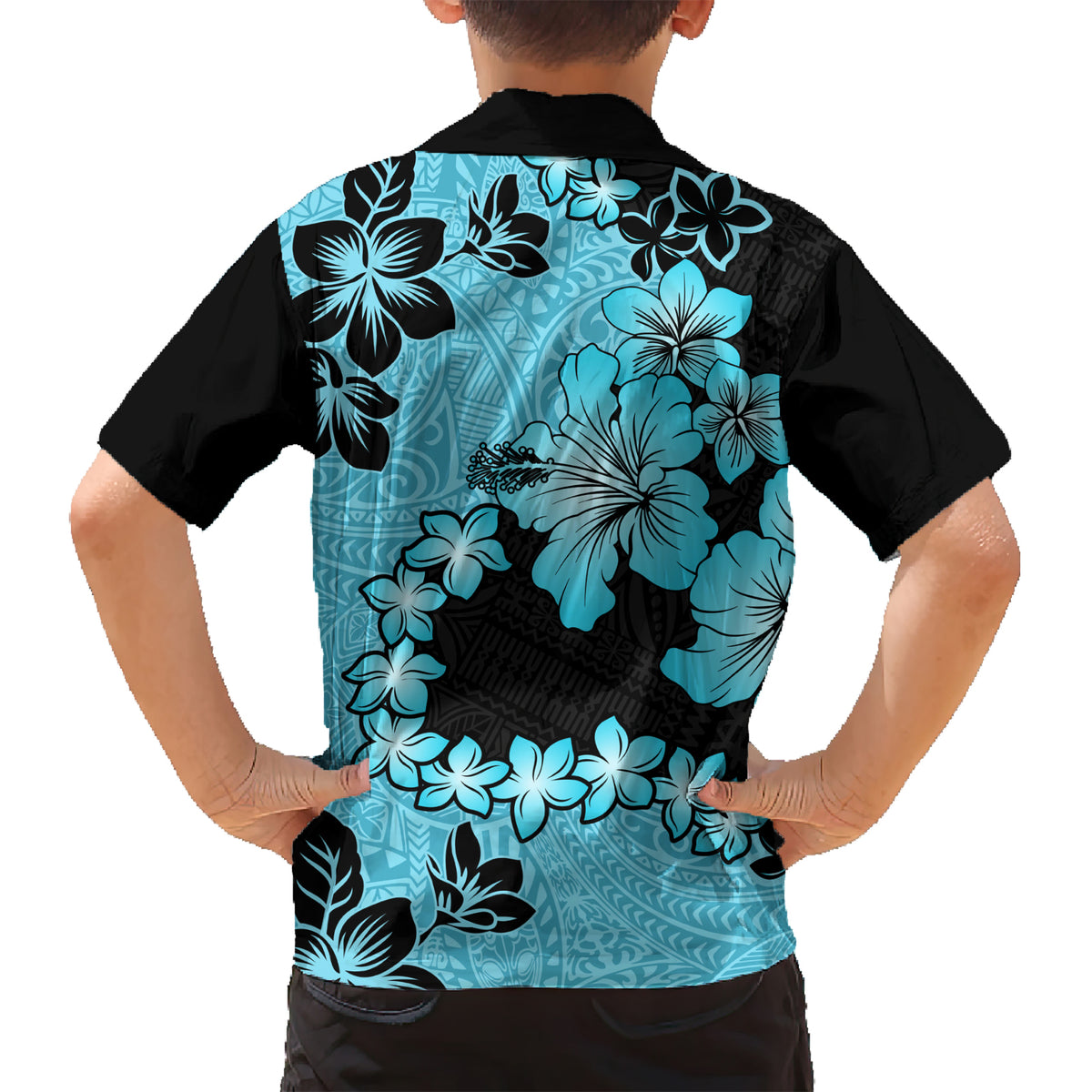 Blue Hawaii Kid Hawaiian Shirt Tapa Cloth Mix Tropical Flowers Pastel Vibes LT14 - Polynesian Pride