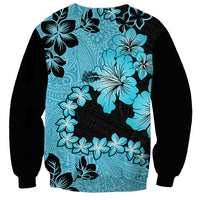Blue Hawaii Sweatshirt Tapa Cloth Mix Tropical Flowers Pastel Vibes LT14 - Polynesian Pride