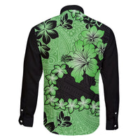 Green Hawaii Family Matching Off Shoulder Long Sleeve Dress and Hawaiian Shirt Tapa Cloth Mix Tropical Flowers Pastel Vibes LT14 - Polynesian Pride
