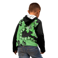 Green Hawaii Kid Hoodie Tapa Cloth Mix Tropical Flowers Pastel Vibes LT14 - Polynesian Pride
