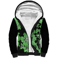 Green Hawaii Sherpa Hoodie Tapa Cloth Mix Tropical Flowers Pastel Vibes LT14 Unisex Green - Polynesian Pride