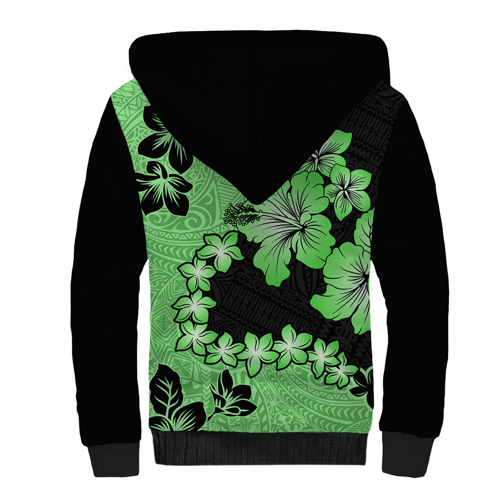 Green Hawaii Sherpa Hoodie Tapa Cloth Mix Tropical Flowers Pastel Vibes LT14 - Polynesian Pride