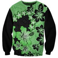 Green Hawaii Sweatshirt Tapa Cloth Mix Tropical Flowers Pastel Vibes LT14 Unisex Green - Polynesian Pride