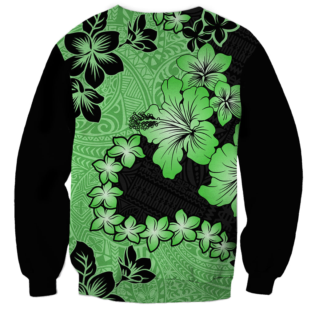 Green Hawaii Sweatshirt Tapa Cloth Mix Tropical Flowers Pastel Vibes LT14 - Polynesian Pride