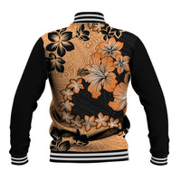 Orange Hawaii Baseball Jacket Tapa Cloth Mix Tropical Flowers Pastel Vibes LT14 - Polynesian Pride