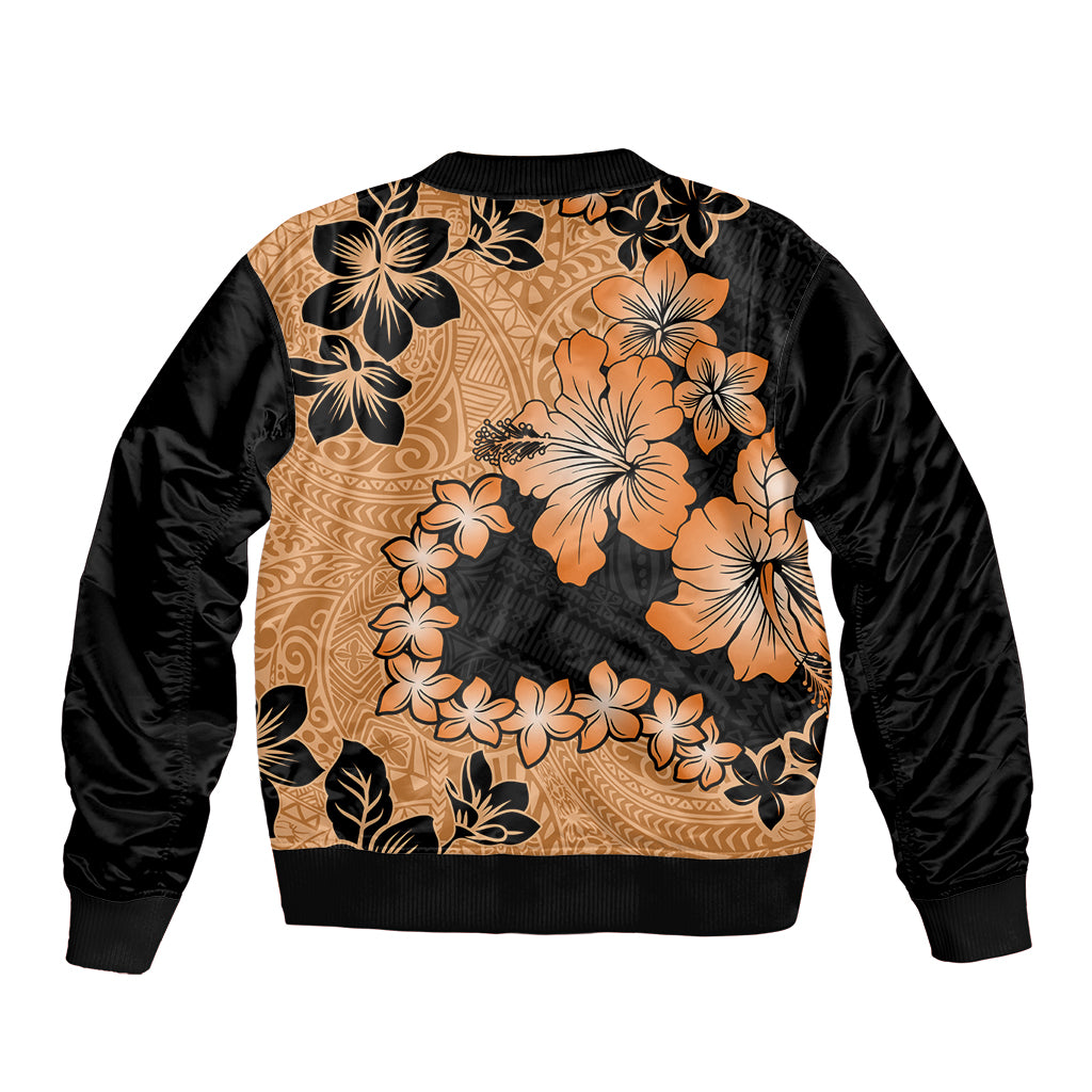 Orange Hawaii Bomber Jacket Tapa Cloth Mix Tropical Flowers Pastel Vibes LT14 - Polynesian Pride