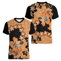 Orange Hawaii Women V Neck T Shirt Tapa Cloth Mix Tropical Flowers Pastel Vibes LT14 - Polynesian Pride