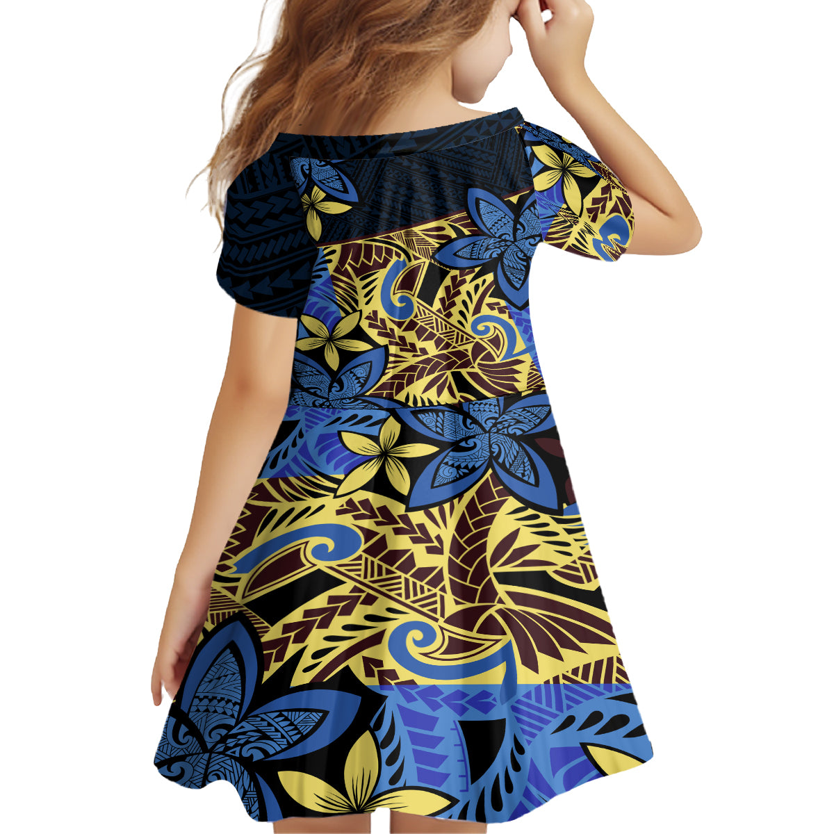 Polynesia Fabric Family Matching Off Shoulder Maxi Dress and Hawaiian Shirt Polynesian Tribal With Frangipani Flowers LT14 - Polynesian Pride