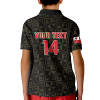 Mate Maa Tonga Rugby Custom Kid Polo Shirt 2026 Tongan Ngatu Pattern Black LT14 - Polynesian Pride