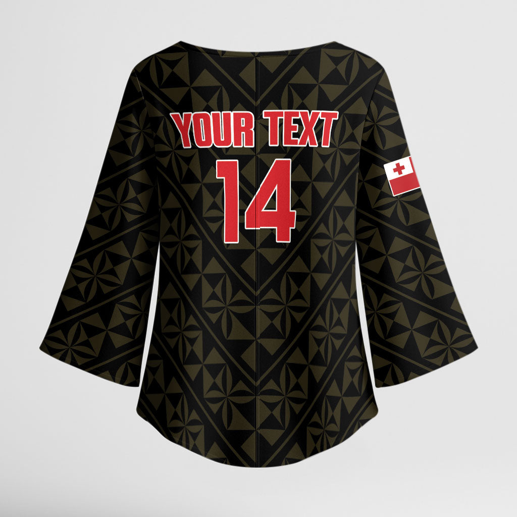 Mate Maa Tonga Rugby Custom Kimono Sleeve Blouse 2026 Tongan Ngatu Pattern Black LT14 - Polynesian Pride