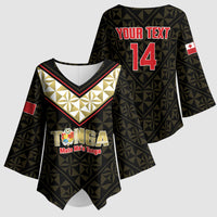 Mate Maa Tonga Rugby Custom Kimono Sleeve Blouse 2026 Tongan Ngatu Pattern Black LT14 - Polynesian Pride