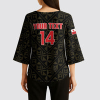 Mate Maa Tonga Rugby Custom Kimono Sleeve Blouse 2026 Tongan Ngatu Pattern Black LT14 - Polynesian Pride