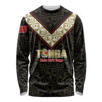 Mate Maa Tonga Rugby Custom Long Sleeve Shirt 2026 Tongan Ngatu Pattern Black LT14 Unisex Black - Polynesian Pride