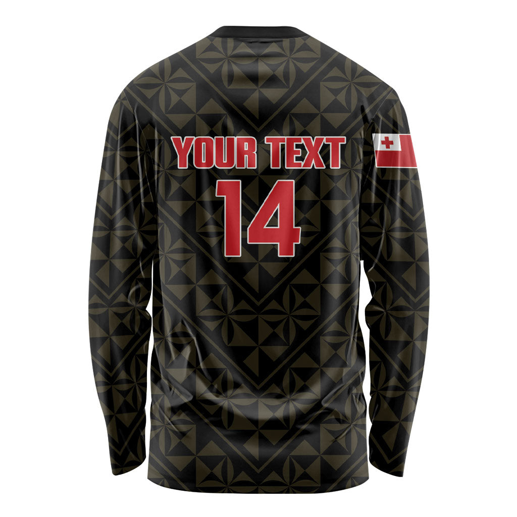 Mate Maa Tonga Rugby Custom Long Sleeve Shirt 2026 Tongan Ngatu Pattern Black LT14 - Polynesian Pride