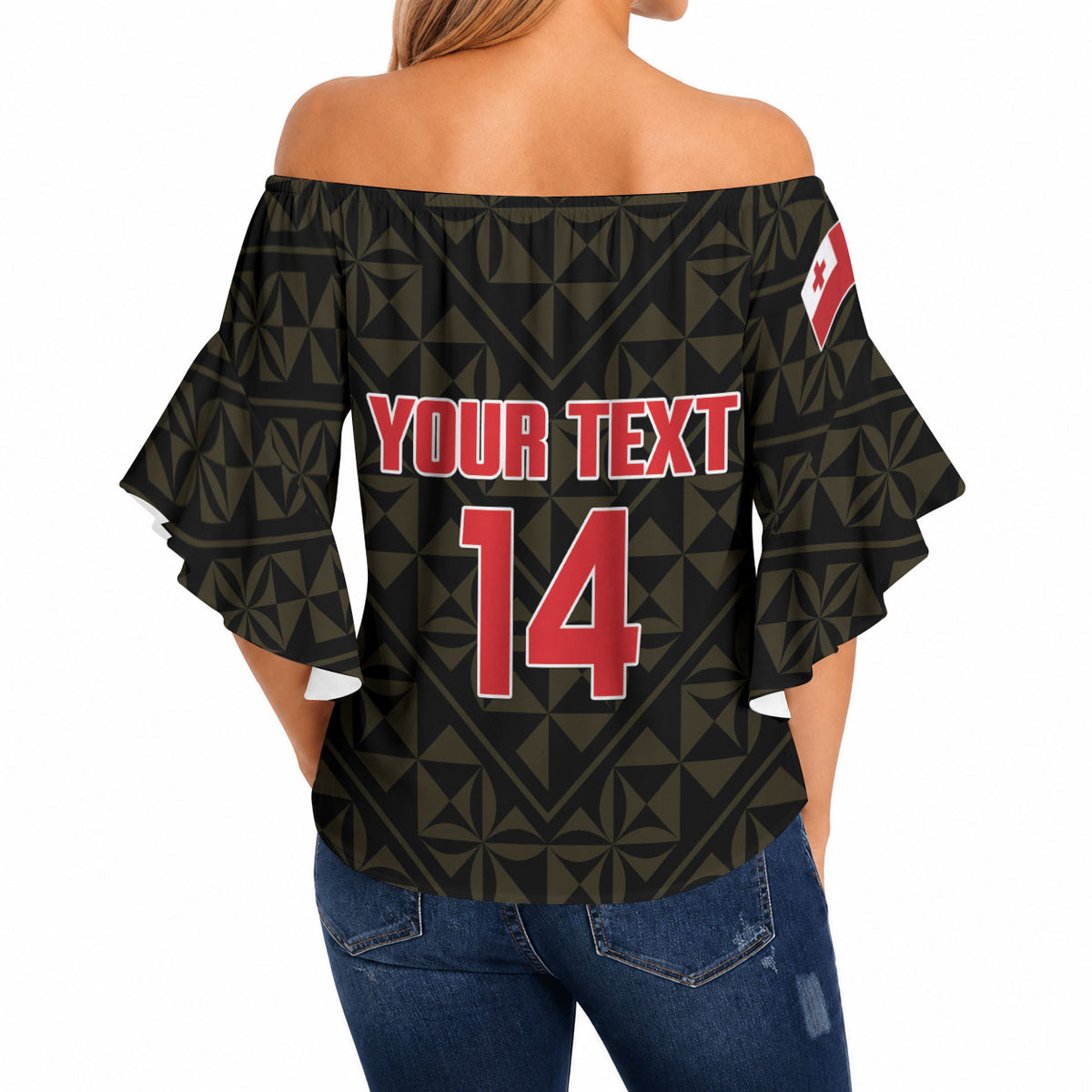 Mate Maa Tonga Rugby Custom Off Shoulder Wrap Waist Top 2026 Tongan Ngatu Pattern Black LT14 - Polynesian Pride