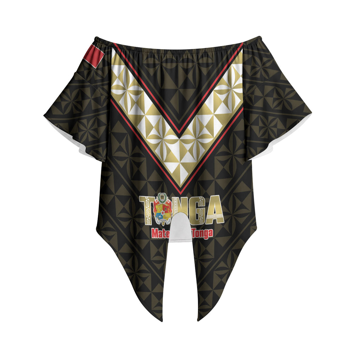 Mate Maa Tonga Rugby Custom Off Shoulder Wrap Waist Top 2026 Tongan Ngatu Pattern Black LT14 - Polynesian Pride