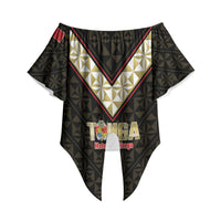 Mate Maa Tonga Rugby Custom Off Shoulder Wrap Waist Top 2026 Tongan Ngatu Pattern Black LT14 - Polynesian Pride