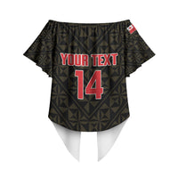 Mate Maa Tonga Rugby Custom Off Shoulder Wrap Waist Top 2026 Tongan Ngatu Pattern Black LT14 - Polynesian Pride