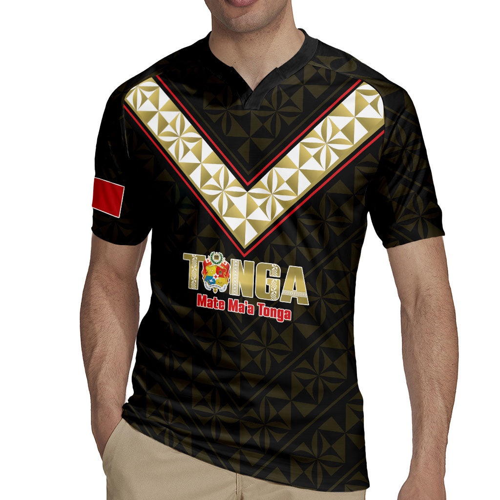 Mate Maa Tonga Rugby Custom Rugby Jersey 2026 Tongan Ngatu Pattern Black LT14 - Polynesian Pride
