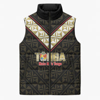 Mate Maa Tonga Rugby Custom Sleeveless Puffer Jacket 2026 Tongan Ngatu Pattern Black LT14 Unisex Black - Polynesian Pride
